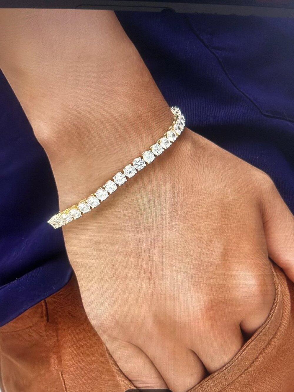 NIB! Men & Women Gold Plated Copper Tennis Chain Bracelet with Zirconia  ~8"